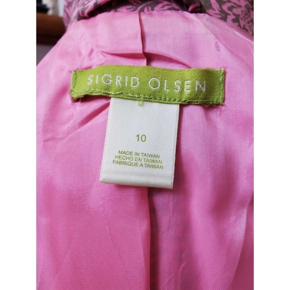 Sigrid Olsen Women Pink Floral Cotton Half Sleeve 3 Buttons Fitted Blazer - Picture 9 of 12